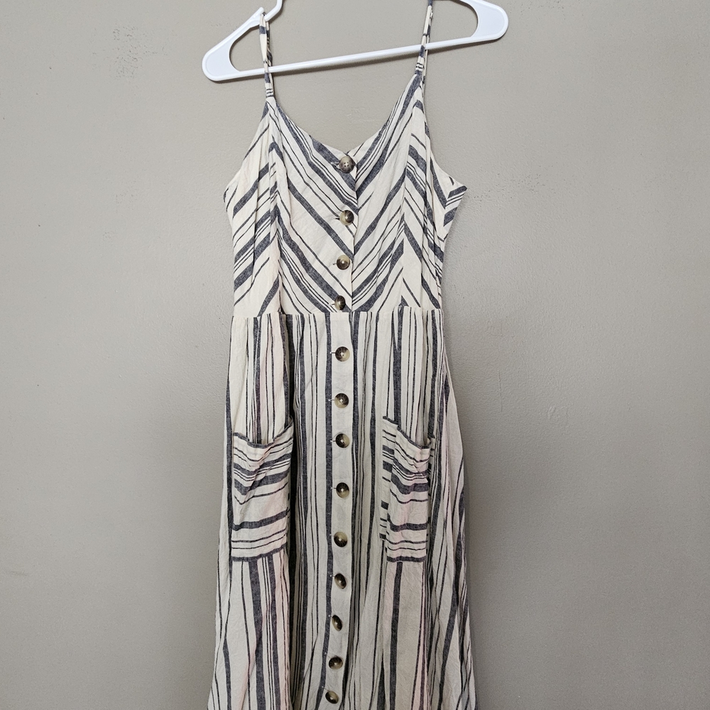 Reitmans Striped Spaghetti Strap Maxi Dress in Cream And Navy Blue